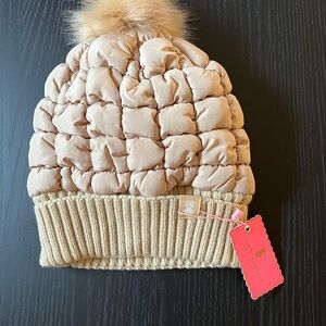 Simply Southern Quilted Pom Beanie in Light Beige and Tan